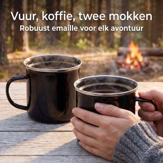 Cheqo® Emaille Mok Set van 2 - Camping Mok - Emaille Beker - Drinkbeker - Kampeermok - Koffiemok - Koffiebeker - Outdoor Mok - Campingbeker - Theemok - Onbreekbare Beker - Metalen Beker - Picknick - Kamperen - Buiten Drinken - Trekking van Cheqo — afbeelding 5