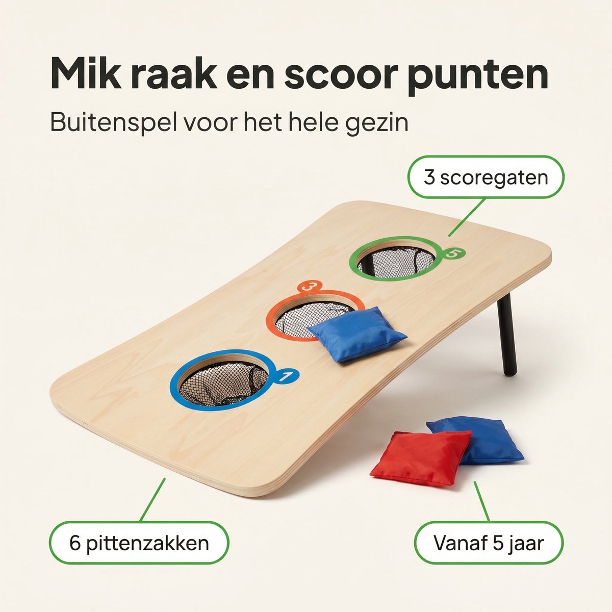 Cheqo® Pittenzak Werpen - Werpspel voor Kinderen - Gooispel - Buitenspel - Cornhole - Bean Bag Toss - Houten Bord - Tuinspel - Buitenspeelgoed - Pittenzakjes - Zakjes Gooien - Gezinsspel - Speelgoed Kinderen - Tuin Spelen - Puntenspel — afbeelding 7
