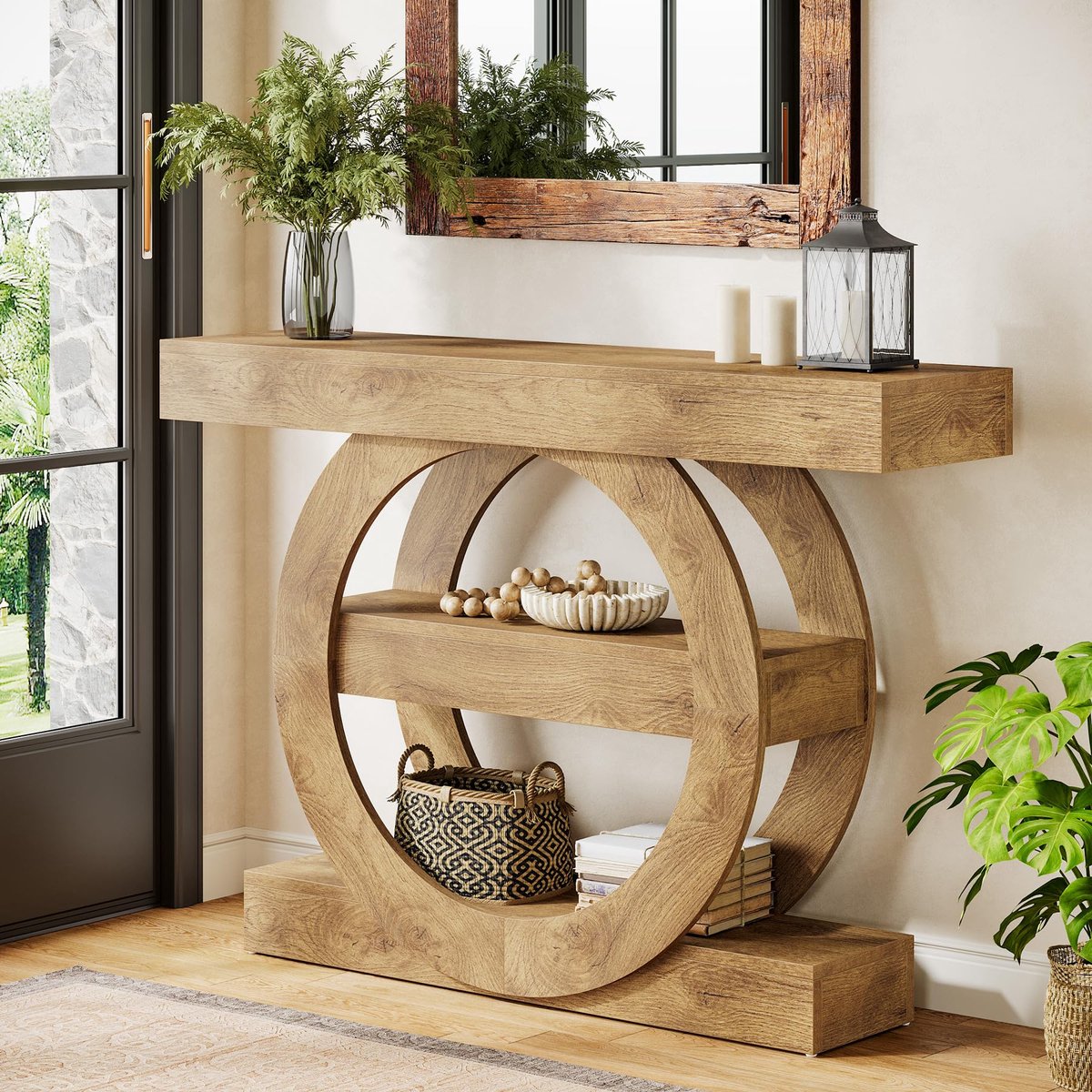 Little Trees LITTLE TREE Inlooptafel Met Opbergruimte -105 x 30 x 85 cm -3‑laags Consoletafel - Boerderijstijl - Houten Foyer Tafel -Voor Hal, Woonkamer En Achter De Bank -Lichtbruin