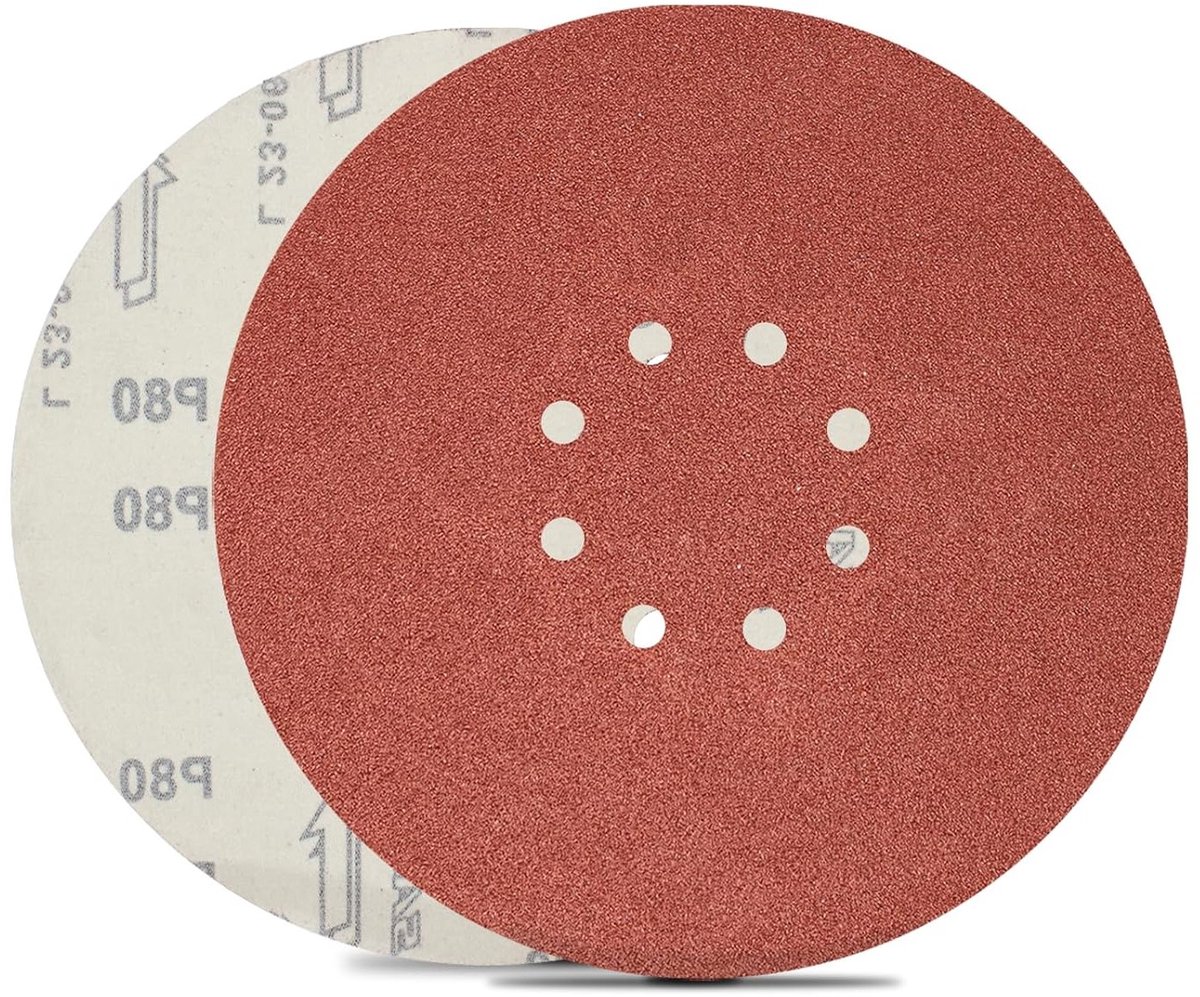 Set van 15 ronde schuurpapier met 80 grit, 225 mm, geschikt voor lange schuurmachines, gipsplaten en telescopische schuurmachines.