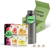 waterdrop® Starterset Metalen - Charcoal -Metalen Thermosfles 600ml + 18 Microdrink Bruistabletten – Geïsoleerde Drinkfles RVS, Lekvrij, , Voor Sport, Werk, Reizen, School – Hydratatie Set, Cadeau Idee