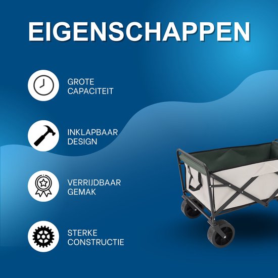 Inklapbare aanhangwagen - Voor sport, tuin en wasgoed - Grote capaciteit draagbare kar - Khaki, max. 115 kg (253,5 lbs) met wielen — afbeelding 2