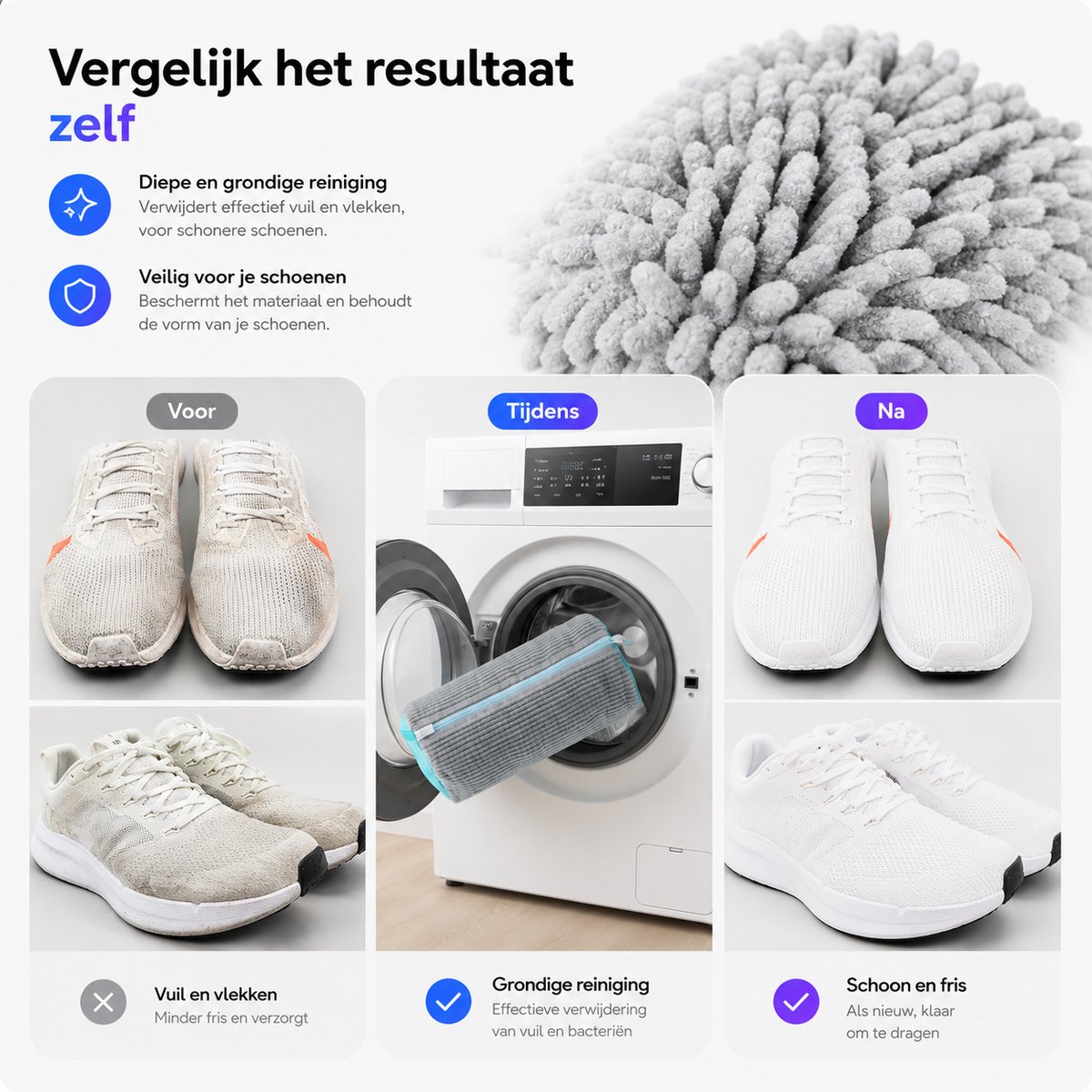 BOTC Schoenwaszak - Waszak voor schoenen - 2stuks - Herbruikbaar - Wasmachine&Droger - voor Sneakers en Tennisschoenen- Grijs/Blauw — afbeelding 7