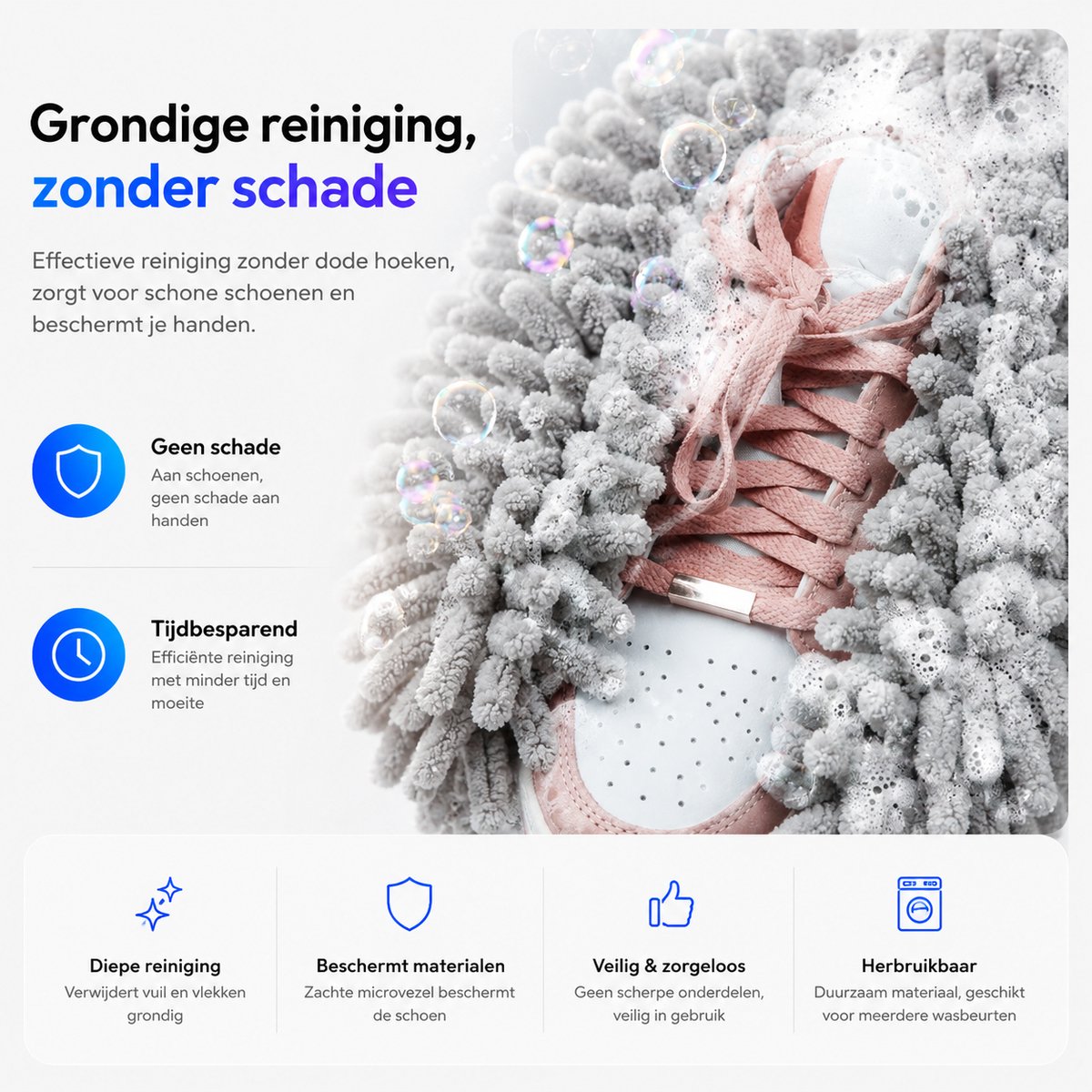 BOTC Schoenwaszak - Waszak voor schoenen - 2stuks - Herbruikbaar - Wasmachine&Droger - voor Sneakers en Tennisschoenen- Grijs/Blauw — afbeelding 5