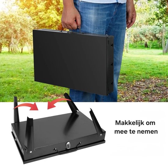 RosaBloom Opvouwbare Houtskool Barbecue - Draagbare Koffer BBQ - Compact Mini Grillrek met Gereedschapset - Zwart - 43x26,5cm — afbeelding 5