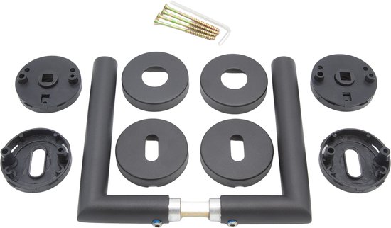 Slotman Solutions Deurklink Set Zwart Rond Rozet BB55 | Deurbeslag met Sleutelgat | RVS Deurkrukken voor Binnendeuren | Complete Set Inclusief Bevestigingsmateriaal