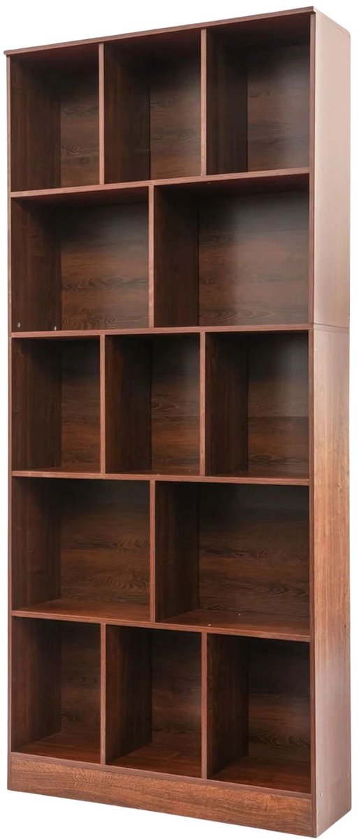 Happiq Boekenplank – 5-laags boekenplank, boekenkast met open plank – 80 cm x 24 cm x 180 cm – Voor woonkamer, slaapkamer, thuiskantoor – [Kleur] Field Oak