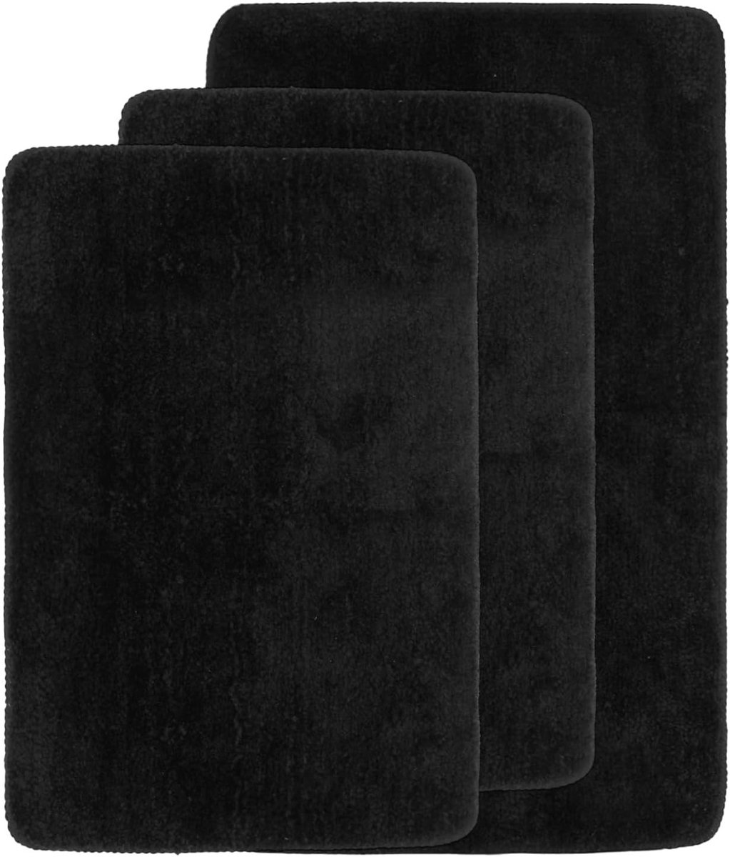 Set van 3 Badkamer Tapijten 40 x 60 cm en 50 x 80 cm - Zwarte Badmat voor Comfort en Stijl in de Badkamer