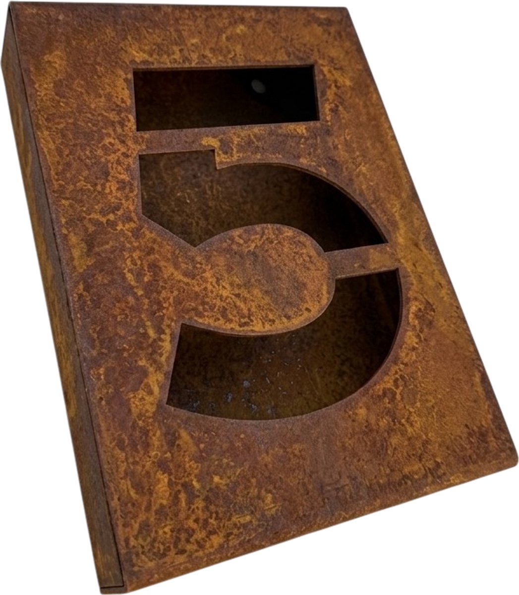 Huisnummerbord BLOQ - Cijfer: 5 - Cortenstaal - 3D effect
