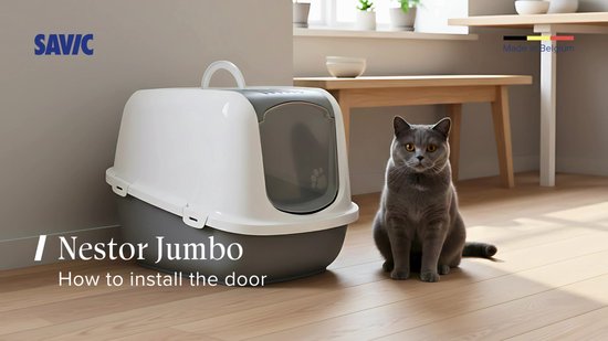 Savic Nestor Jumbo - Kattenbak XL - Inklapbare Voorkant - Grijs/Wit - 66,5 x 48,5 x 46,5 cm