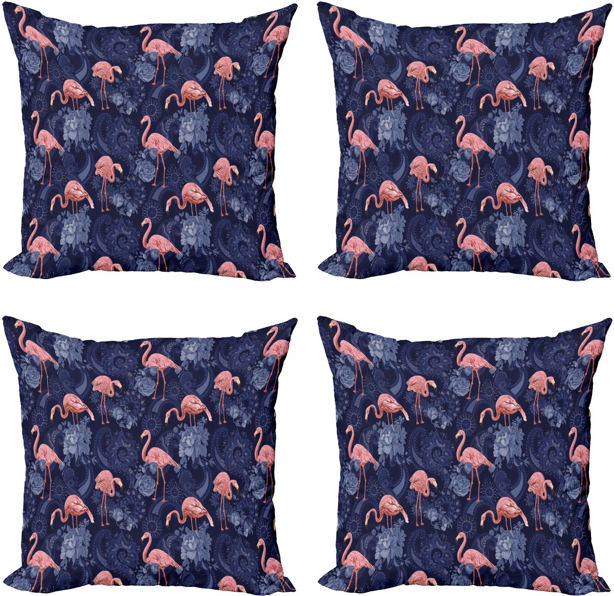 ABAKUHAUS Jacobean decoratieve kussenhoezen, 4-pack, exotische bloemen flamingo, modern accent, dubbelzijdige digitale print, 50 x 50 cm, indigo roze Indigoroze