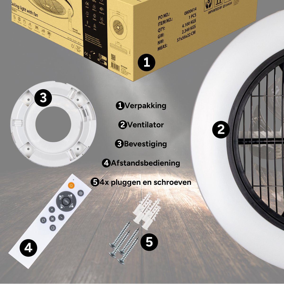 Proventa 3D Air Plafondventilator met verlichting 50 cm - Verspreidt lucht over hele kamer - Plafondlampen met Ventilator & Lamp - Met afstandsbediening - Ventilatorlamp - Ventilatoren plafond - Plafonventilator thumbnail 7