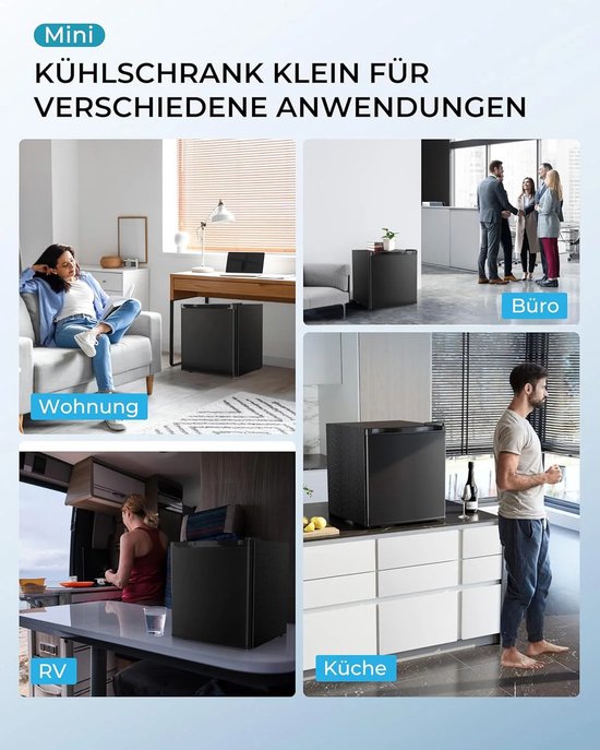 MakkelijkMooi Zwarte Bar Koelkast - Mini Koelkast - met Vriesgedeelte - Energiezuinig - inhoud 46 ltr - Met Omkeerbare Deur van E EUHOMY — afbeelding 4