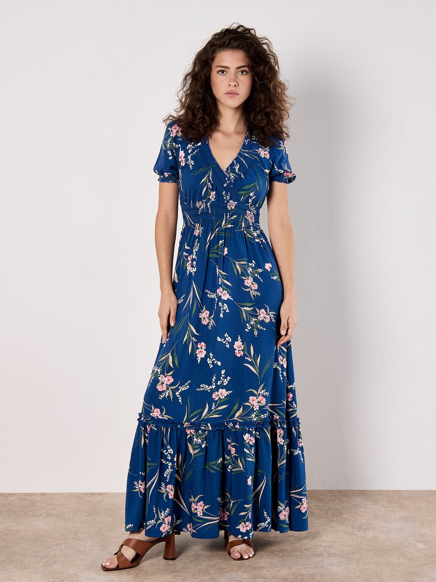 Maxijurk met bloemenprint en smockdetails