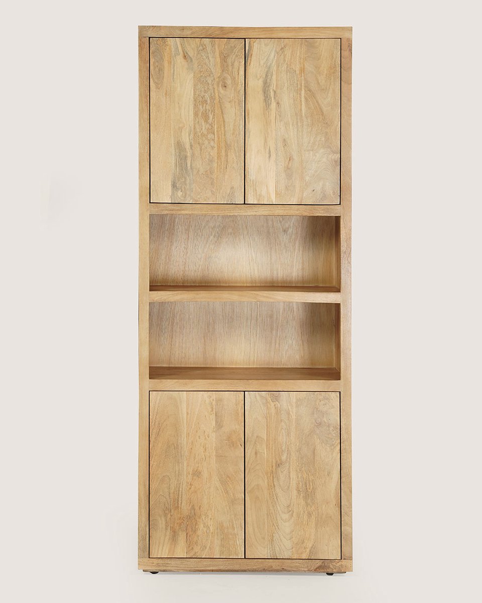 Boekenkast 80 cm Mangohout – 4 Deuren & 2 Vakken – Landelijk