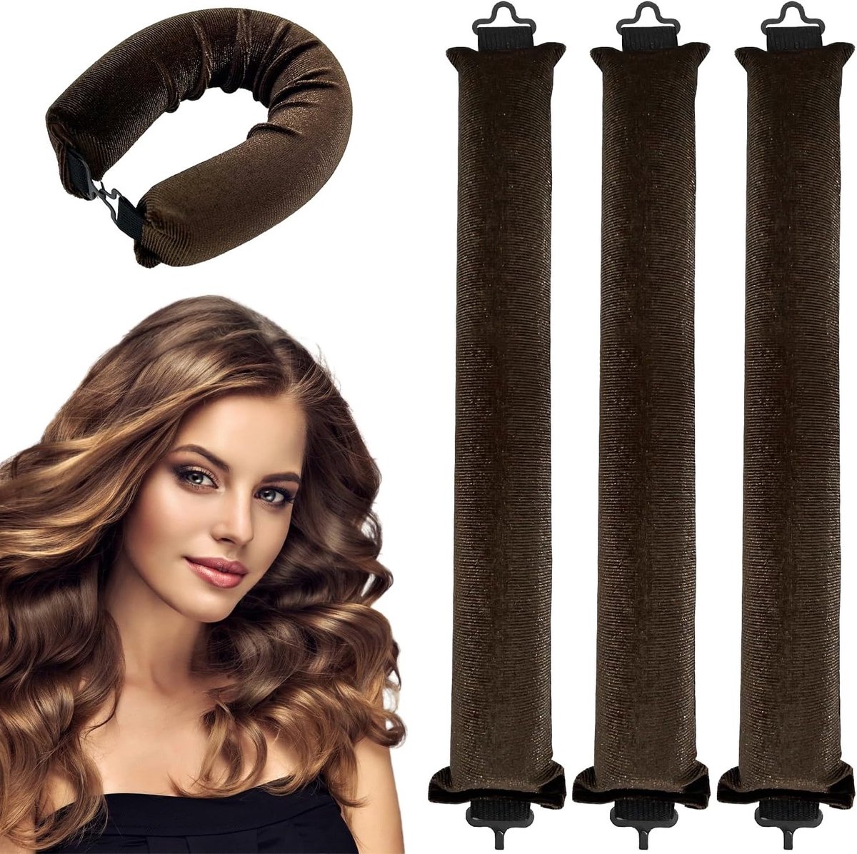 Hittevrije Krultangen - Flexibele Rollers - Haar Krullen - Zacht Slaapontwerp - 3 Stuks - Bruin