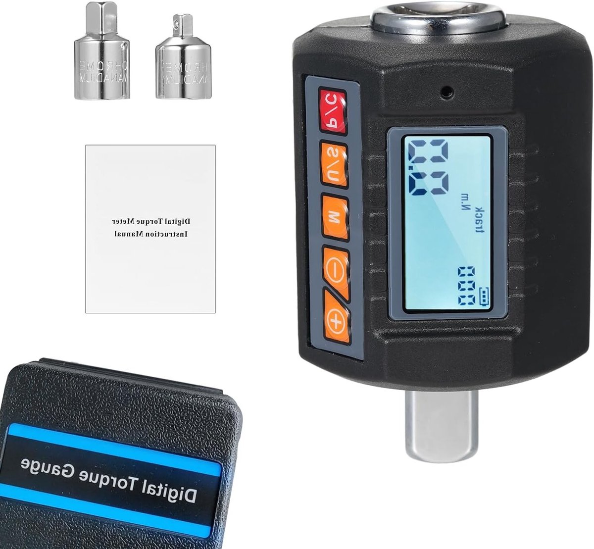 Digitale torsietester met alarmfunctie, 1-2 inch sleutel en adapters voor 3-8 en 1-4 inch, hoge precisie en gebruiksvriendelijk