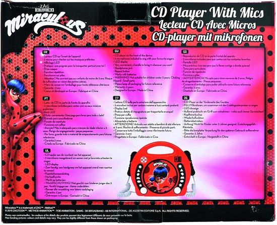 Lexibook Miraculous Ladybug CD-speler met 2 geÃ¯ntegreerde microfoons ...