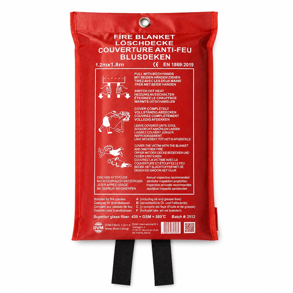 Blusdeken 1.2x1.8 m – DVM – Professioneel – Kleding & Vetbrand (Class F) – Glasvezel – 10 jaar garantie – Rode Bag (zachte hoes)