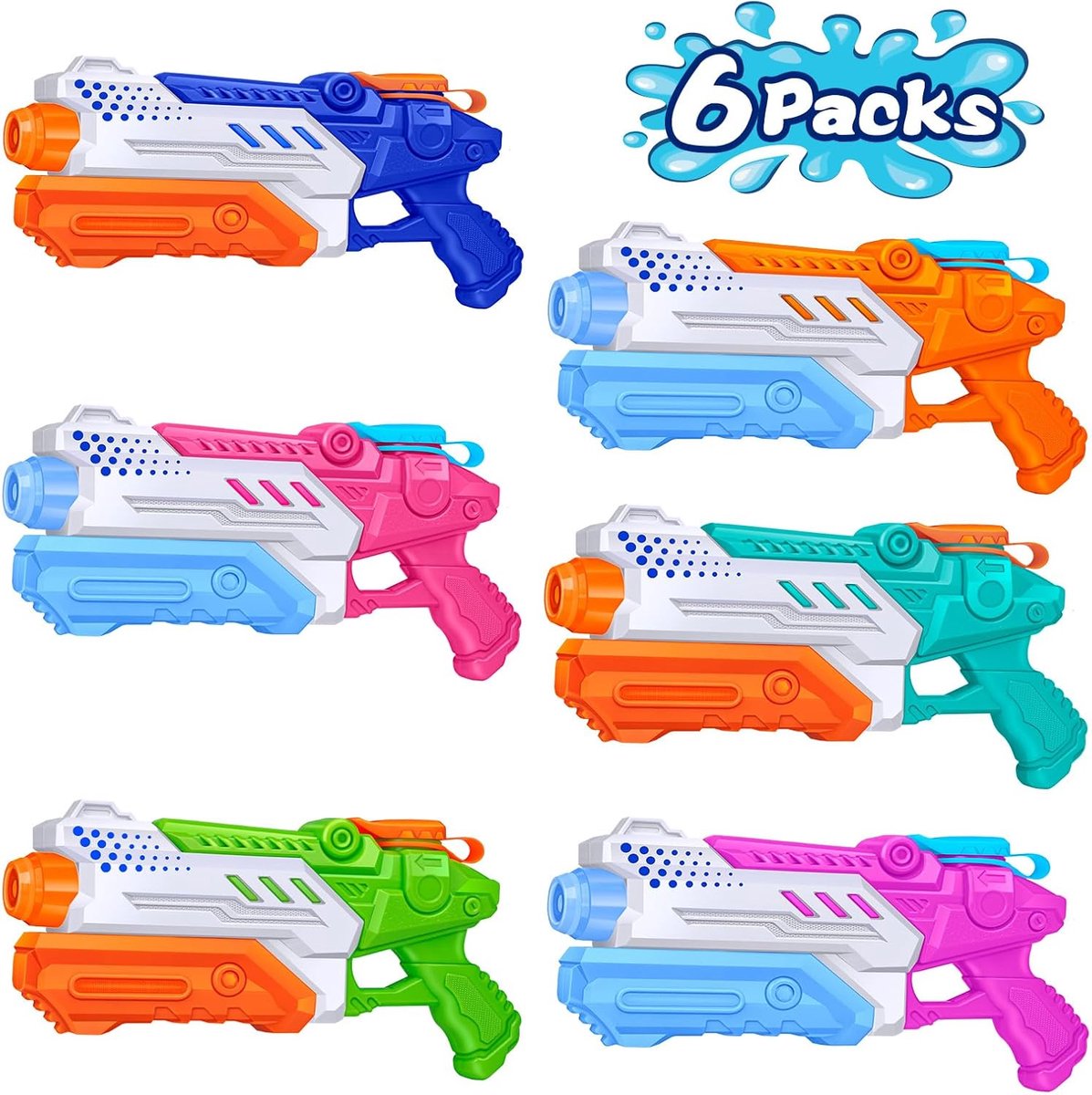 Waterpistool Kinderen - 6 Stuks - van 3-60 Jaar - Waterpistooltjes Klein - Watergeweer - Waterblaster - Watergevecht - Buitenspeelgoed - Zomerspeelgoed - Waterspeelgoed - 300 ml - Blauw/Oranje/Groen/Paars/Cyaan/Roze - van Imperatoris