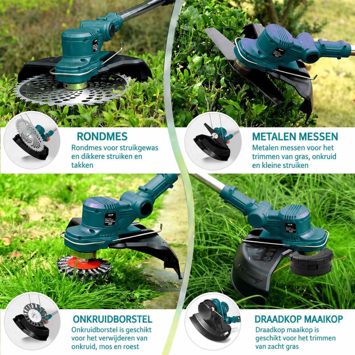 Elektrische Grastrimmer - 750W Accu Grasmaaier & 4-in-1 Trimmer met 2x 4000mAh Accu + Lader - Borstelloze Motor, 4-in-1 Multifunctioneel, Verstelbaar – foto 3