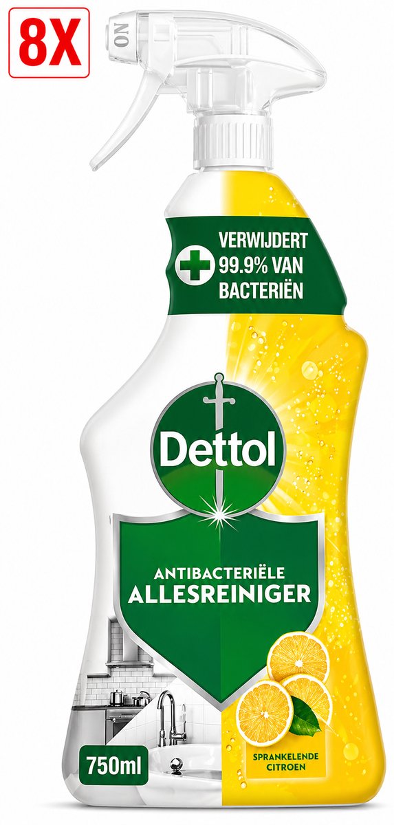 8 x Dettol - Allesreiniger - Spray - Sprankelende Citroen - Perfecte Hygiëne - 750ml