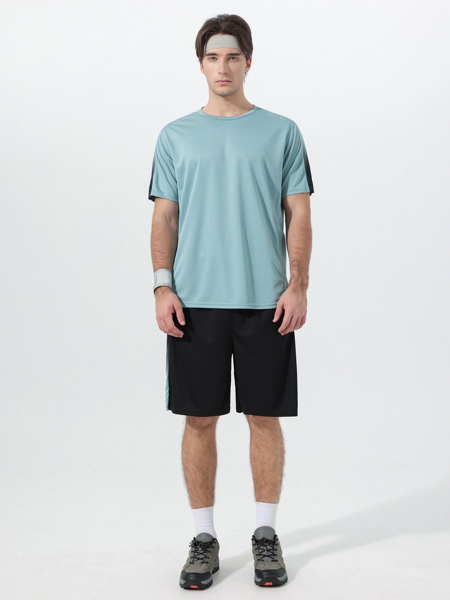 YOUTHUP Heren Contrastkleur Sportset - Rond Hals T-shirt met Korte Broek - S