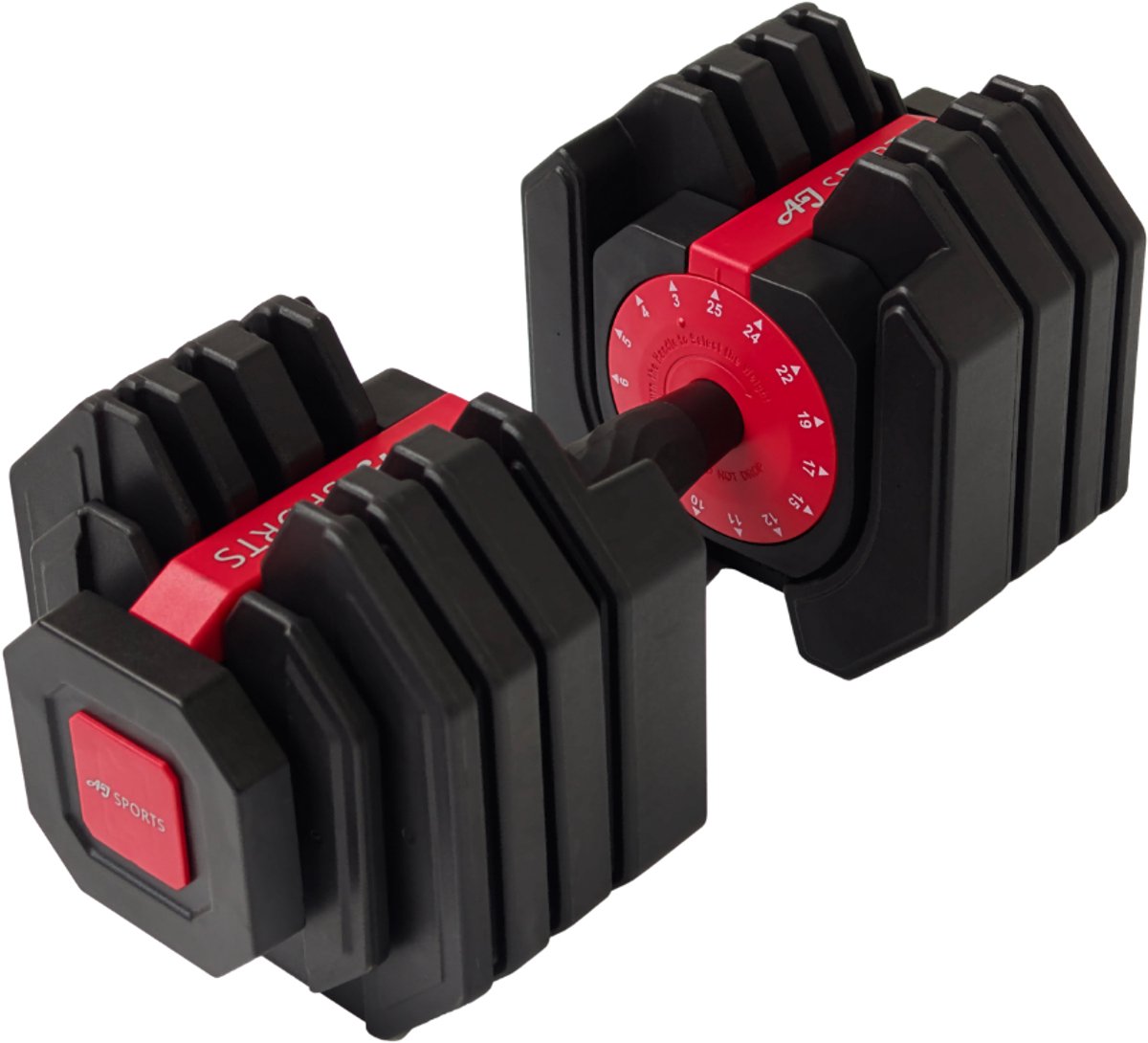 AJ-Sports Verstelbare Dumbell Rood - 2kg t/m 25kg - Gewichten - Dumbells set - Gewichten set - Smart Dumbells - Halterset - Krachttraining - Fitness - Gym - Sport - Crossfit - 15 Dumbells in één! - Set van 2 Stuks!