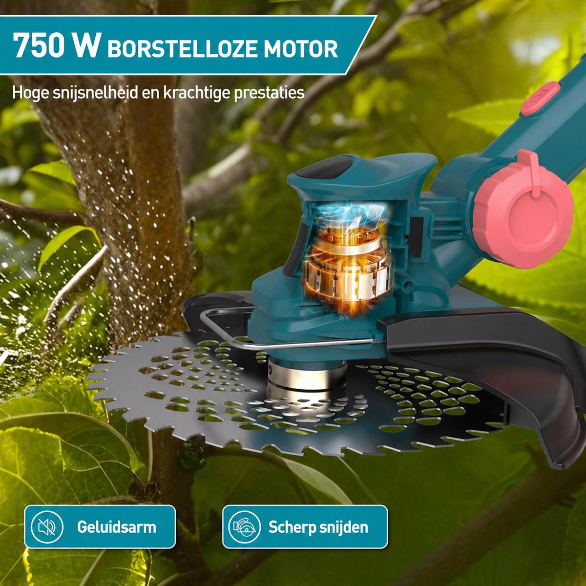 750W Elektrische Grastrimmer (Zonder Accu & Oplader) - Accu Grasmaaier met Onkruidborstel - Trimmer Compatibel met 18V Makita Accu's - 5-in-1 Borstelloze Onkruidverwijderaar met Onkruidborstel en Staalborstel – foto 2