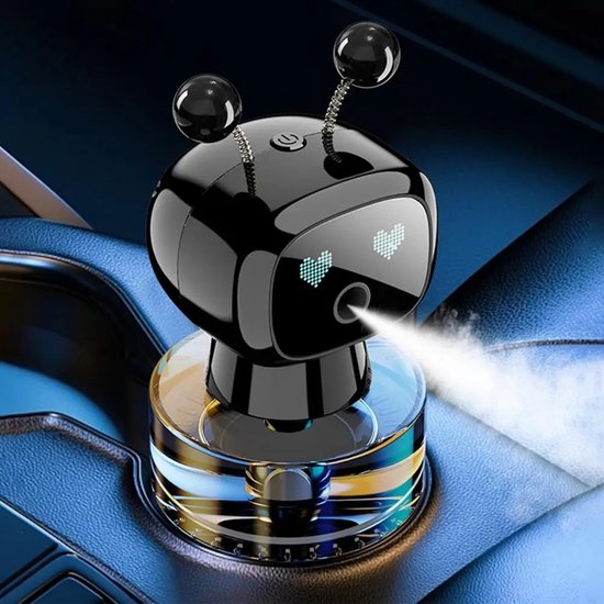 Intelligente robot-aromatherapiemachine, slimme en schattige robot-auto-luchtverfrisser - Fijne spray/navulbaar/vier standen/trilsensor/aan/uit/grote capaciteit, langdurige geur - zwart