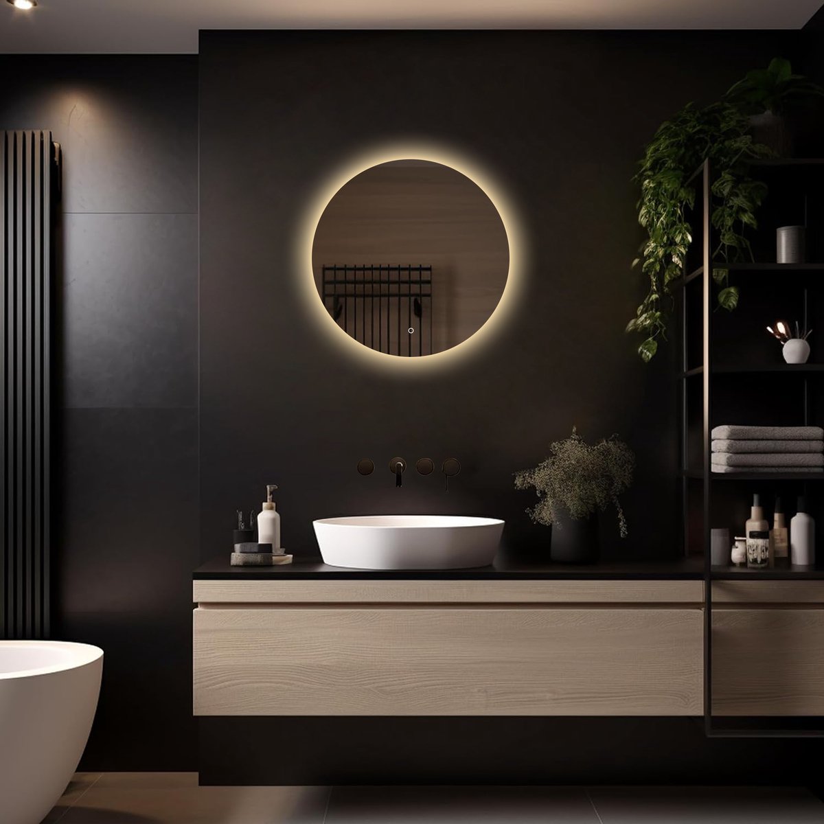 Loxa - Ronde Badkamerspiegel Lena met Led 60cm - Dimbaar - Condensvrij vlak - Duurzame kwaliteit - Eenvoudige installatie