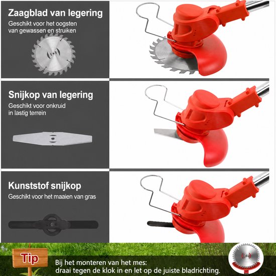 Traumheim® 3-in-1 Kantenmaaier - Grastrimmer - Bosmaaier - Grasmaaier - Draadloos & Elektrisch - Incl. 2 Accu ‘s & Snellader - Red van Traumheim — afbeelding 3