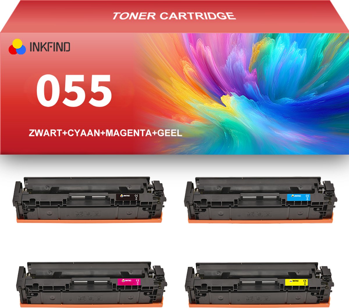 INKFIND 055 tonercartridge multipack van 4 stuks (Zwart+Cyaan+Magenta+Geel) compatibel met Canon055 Canon055H Canon cartridge 055 toner cartridge (Zwart+Cyaan+Magenta+Geel) - 4-pack BK/C/M/Y