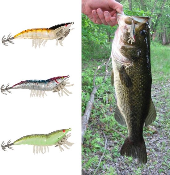 Visserskunstaas voor Garnalen en Inktvis - Hard Kunstmatige Lure met Glimfunctie en Geleadde Haak, 12cm/21g, Set van 3 Stuks van Merkloos — afbeelding 3