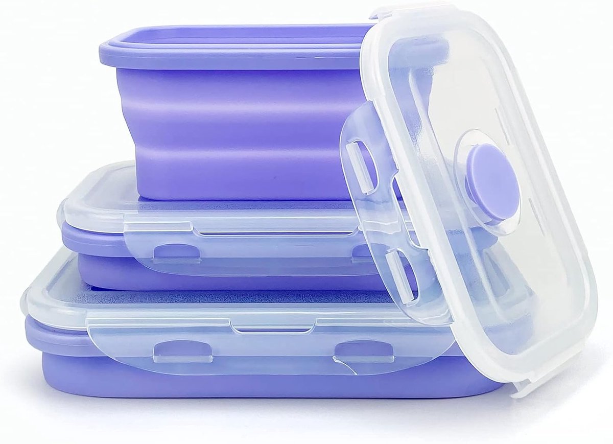 3 stuks Opvouwbare Siliconen Bento Lunchboxen met Deksel - Herbruikbare Food Containers