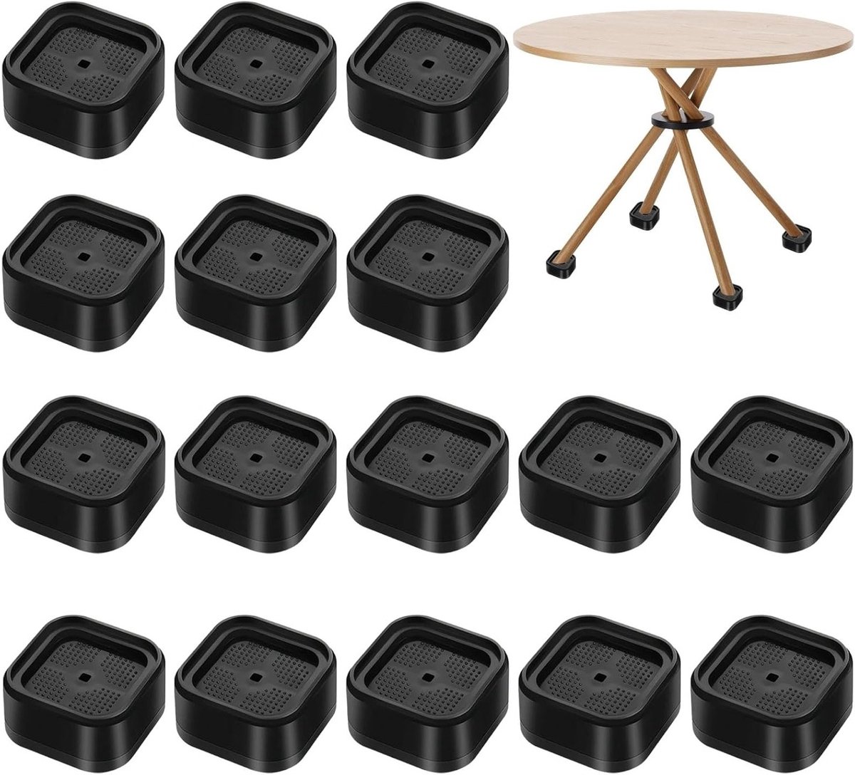 Meubelverhogingen voor stoelen en wasmachines - 16 stuks verstelbare voeten, 3,5 cm verhoging, stapelbaar en zwart