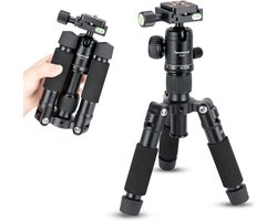 SnelShoppen - Compact Mini Desktop Tripod Aluminium 20in/51cm met 360° Ball Head, Draagtas, Tot 11lbs/5kg - Voor DSLR, Smartphone, Actiecamera - Zwart