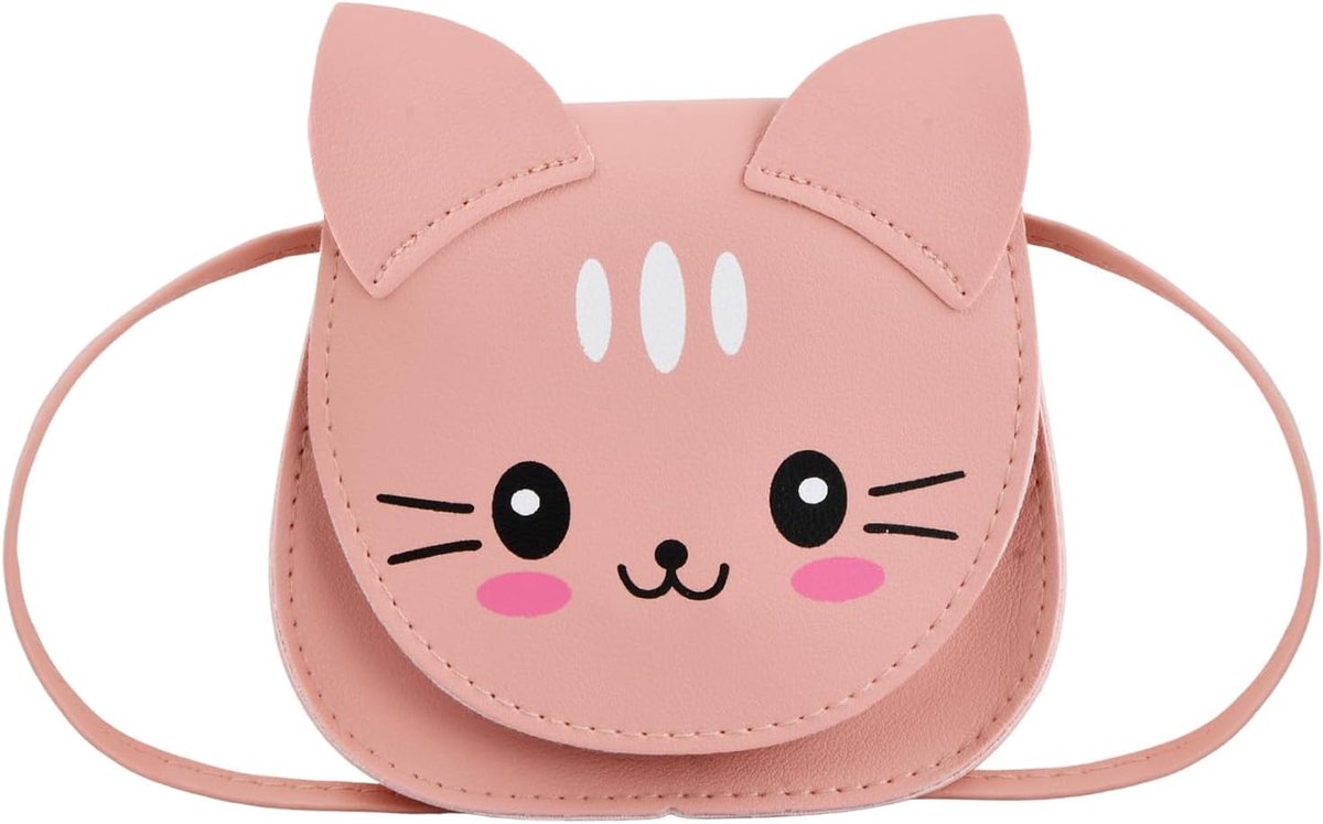 JeiibrZui Kleine Meisjes Kat Schoudertas - 12x5x13 Cm - 1 Stuks - Verstelbare Riemen - Roze