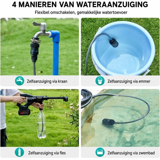 Draadloze hogedrukreiniger, 40 bar draagbare hogedrukreiniger met 1500mAh batterij, 6-in-1 multi-sproeimondstuk 5M slang voor auto, terras, tuin, hek, zwembad van Merkloos	 — afbeelding 5