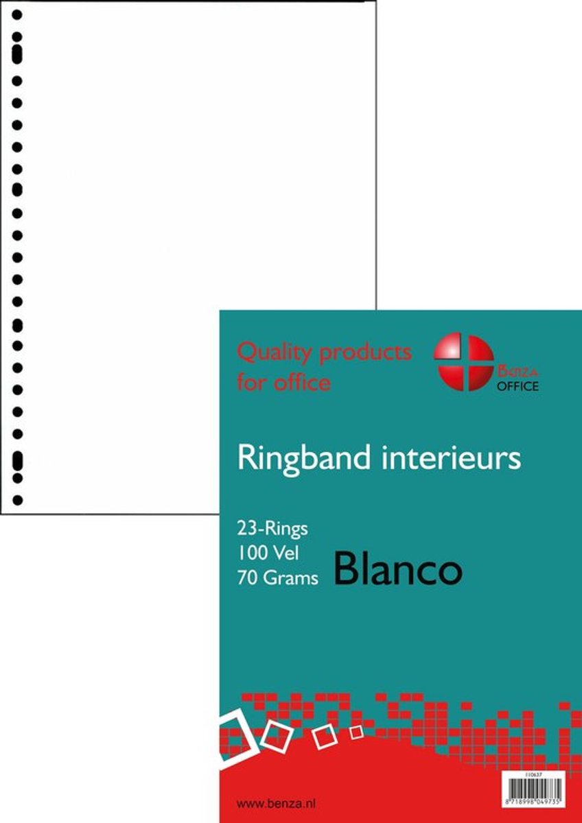 Benza - Ringband interieur A4 - Tekenpapier 70 Gram - 23 ringen - 100 vel