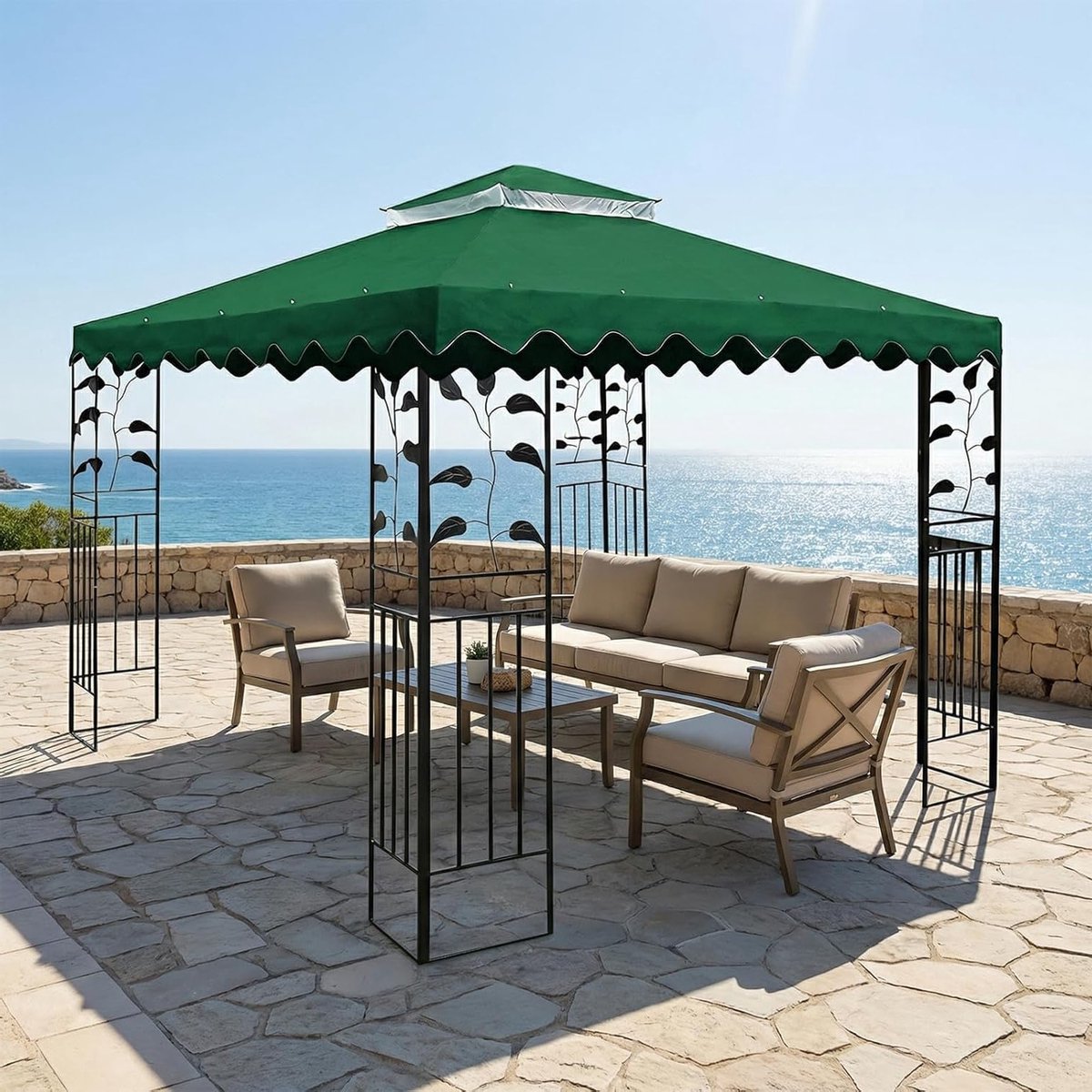 Waterdichte 3 x 3 m partytent met dubbelwandig ontwerp, UV-bescherming en ventilatie, ideaal voor barbecue en tuinfeesten (donkergroen)