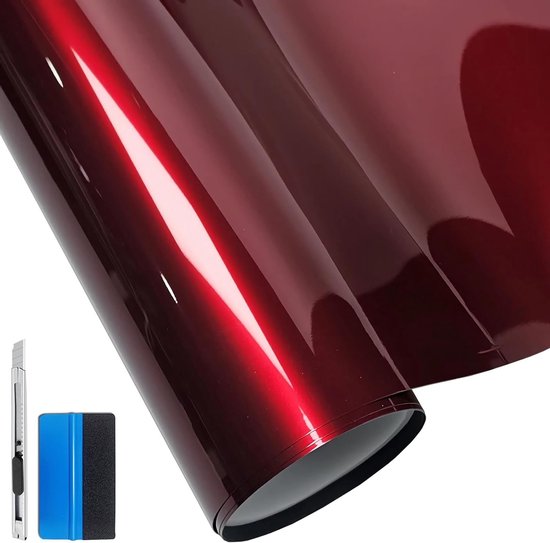 Film adhésif rouge en vinyle de qualité supérieure avec canaux d'air pour voiture, moto et décoration - 30 cm x 150 cm