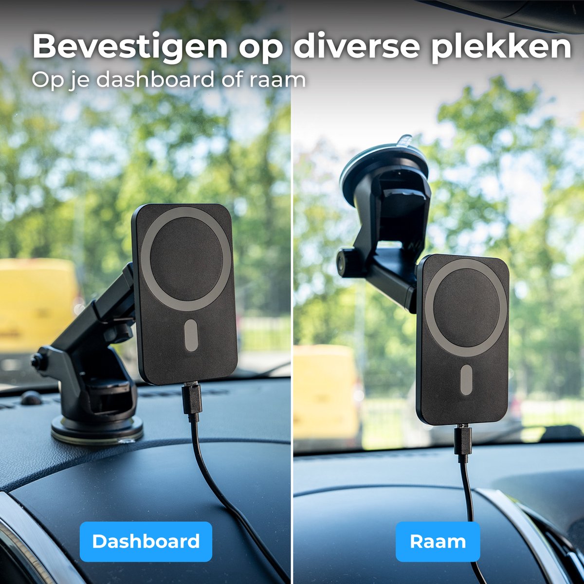 Nuvance Telefoonhouders Auto - Telefoonhouder met Zuignap - Geschikt voor MagSafe - Incl USB-C kabel - Draadloze Oplader - Gsm Houder Auto – foto 3
