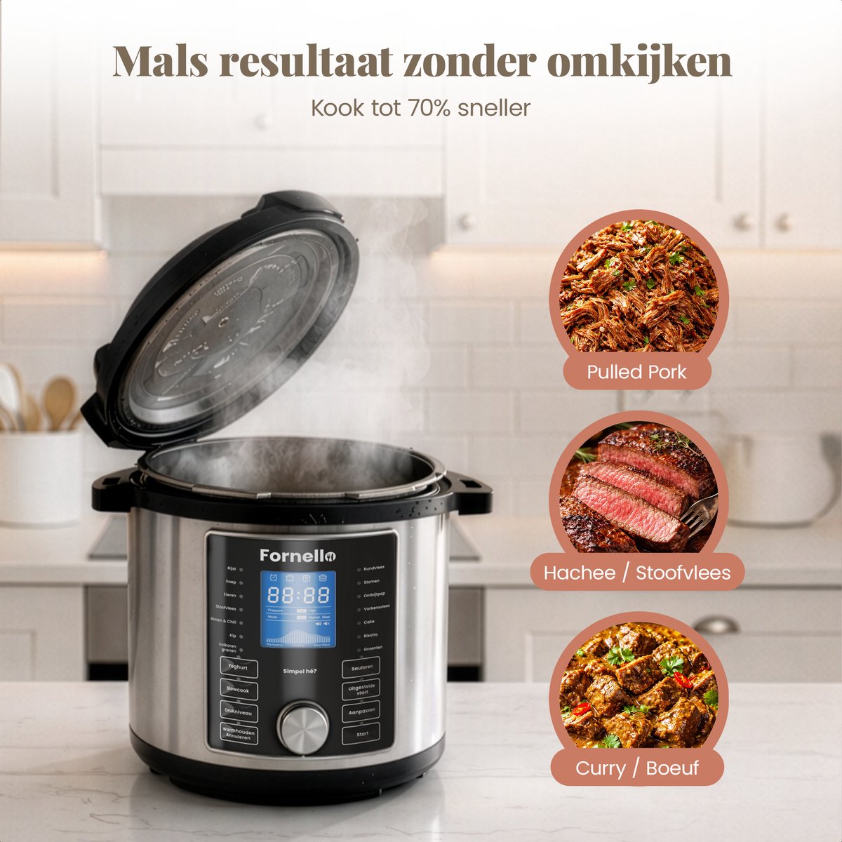 Fornello Slowcooker met Timer - Keramische Bakpan - afbeelding 3