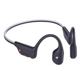 Zwarte Mecura bone conduction koptelefoon met rode indicatorlampje.