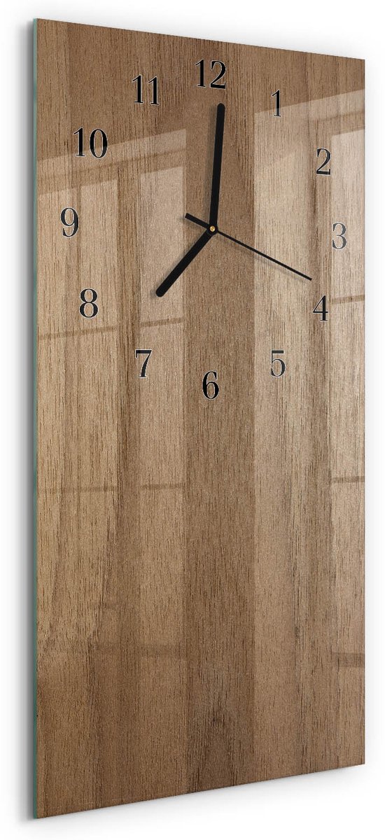 TULUP Wandklok - Tafel Glazen Wandklok Design - 30x60 cm - Bruin Klok Glas Met Opdruk - Zwarte Handen - Rechthoekige Wandklok - Glazen Wandklok Design - Klok Glas Met Opdruk Bruin - Tafel
