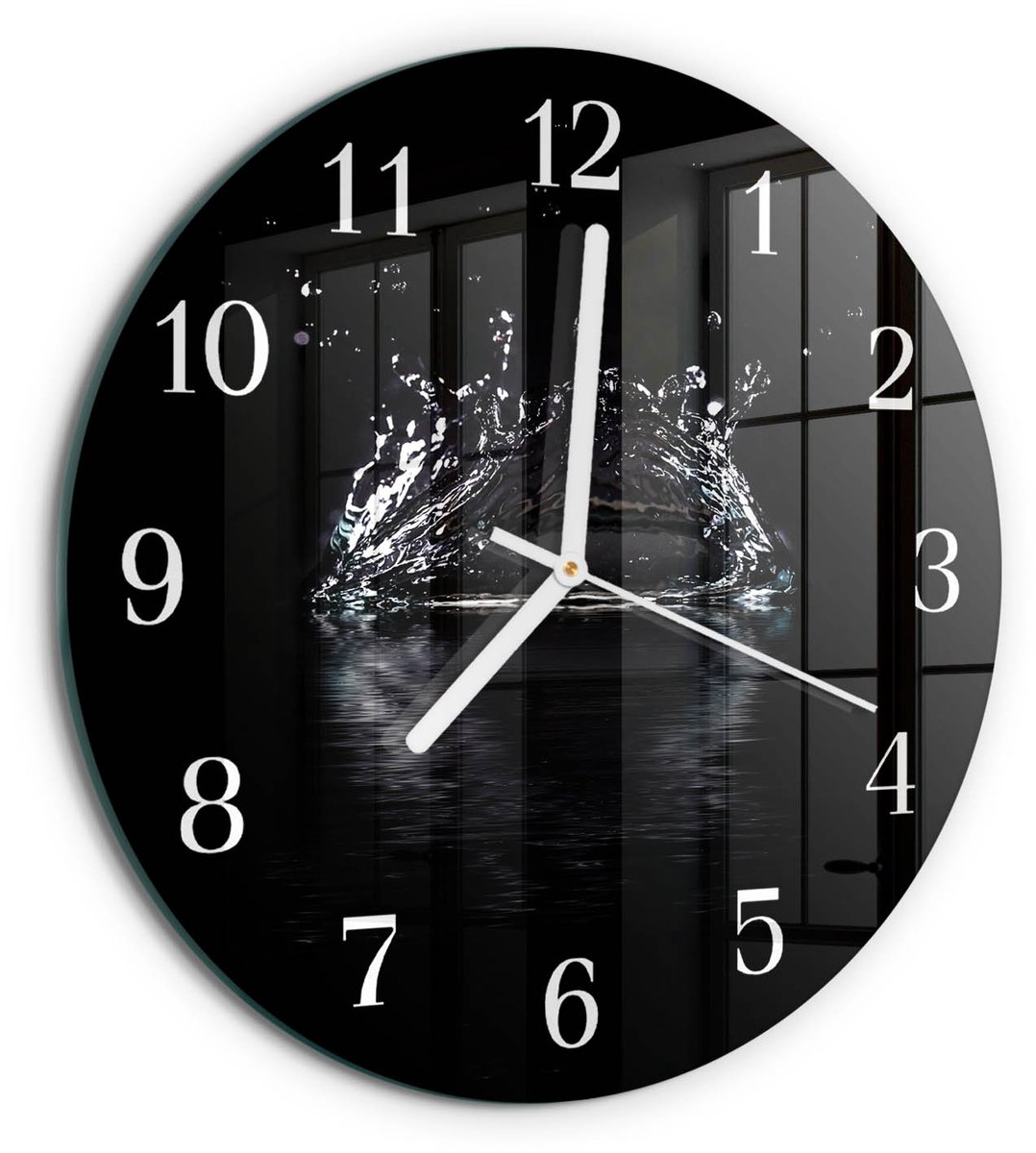 TULUP Wandklok - Water Klok Glas Met Opdruk - 30fi cm - Zwart Moderne Wandklok Glas - Witte Handen - Ronde Wandklok - Klok Glas Met Opdruk - Moderne Wandklok Glas