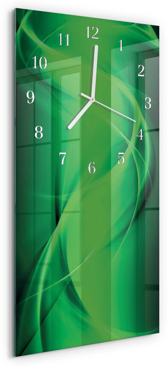 TULUP Wandklok - Abstractie Glazen Wandklok Design - 30x60 cm - Groente Klok Glas Met Opdruk - Witte Handen - Rechthoekige Wandklok - Glazen Wandklok Design - Klok Glas Met Opdruk Groente - Abstractie