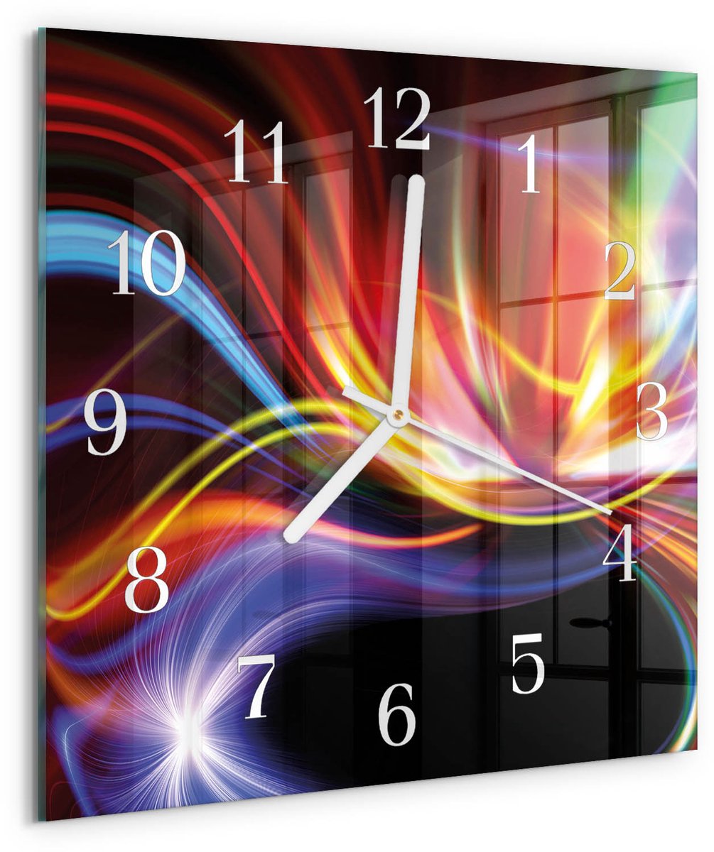TULUP Wandklok - Abstracte kunst Moderne Wandklok Glas - 30x30 cm - Veelkleurig Wandklok Glas Decoratie - Witte Handen - Vierkante Wandklok - Klok Glas Met Opdruk - Moderne Wandklok Glas