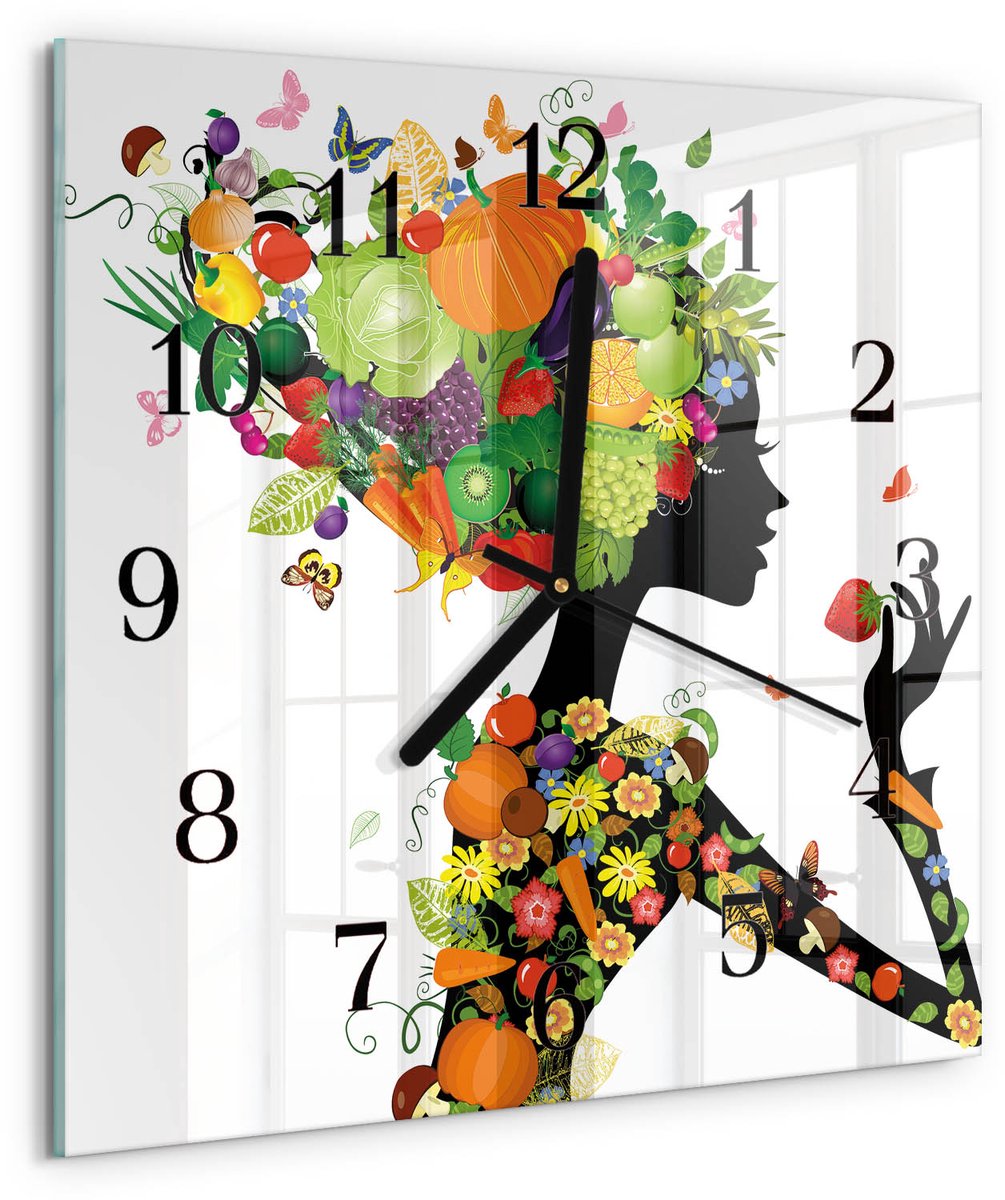 TULUP Wandklok - Deel Moderne Wandklok Glas - 30x30 cm - Veelkleurig Wandklok Glas Decoratie - Zwarte Handen - Vierkante Wandklok - Glazen Klok Met Print - Wandklok Glas Met Motief